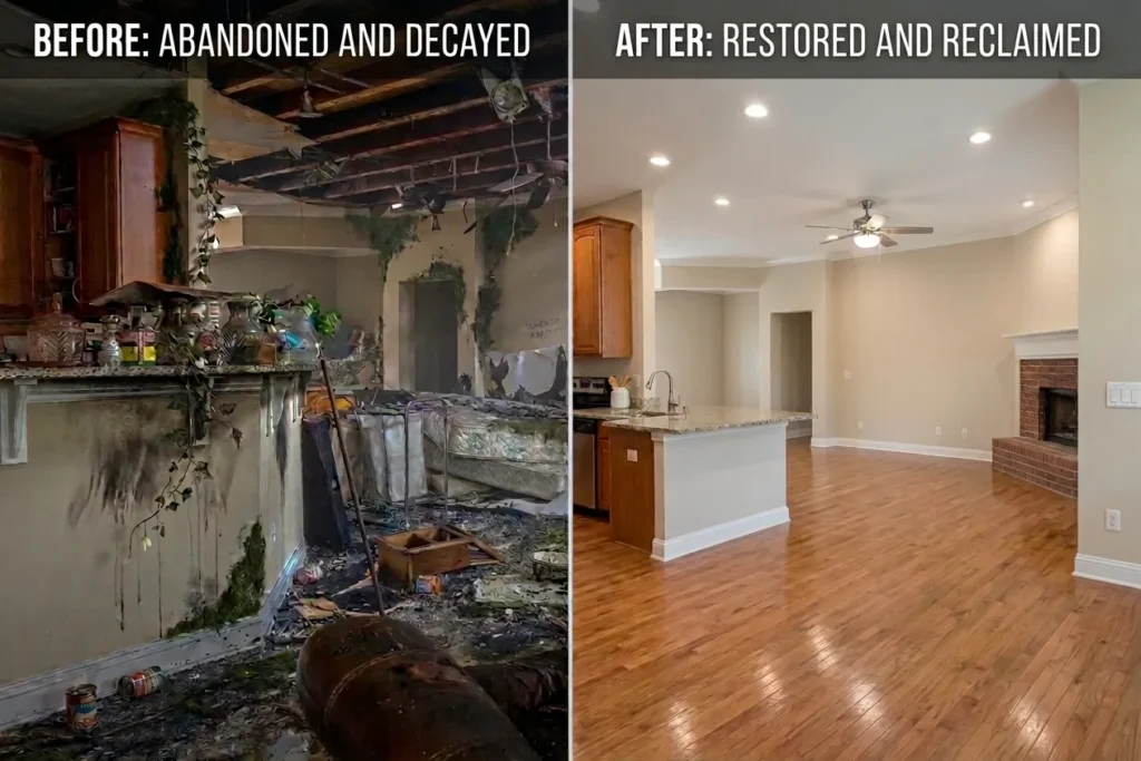 Fire and Smoke Damage Restoration Stone Mountain, Georgia Atlanta. Before and after