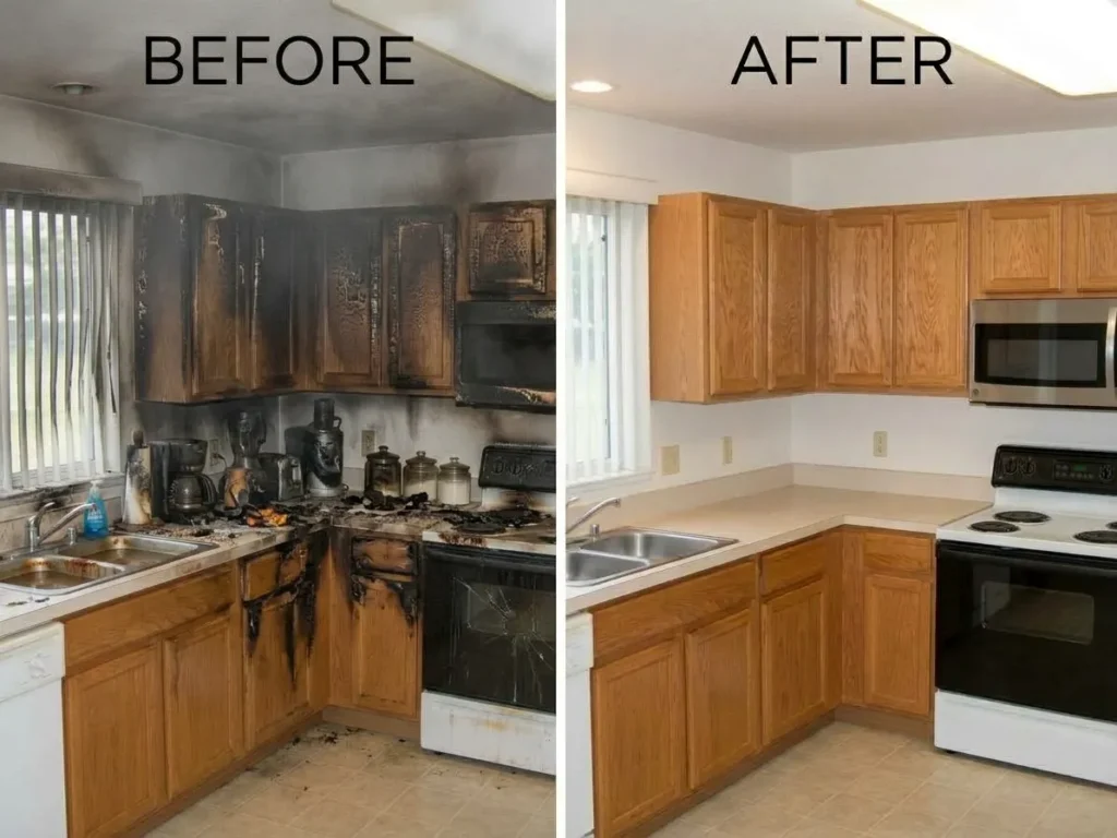 Fire and Water Damage in Norcross, Atlanta Georgia Before and after