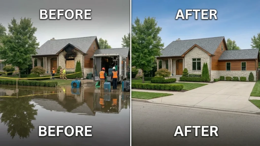 Flood and Flame Restoration Services in Atlanta, Georgia Before and after image